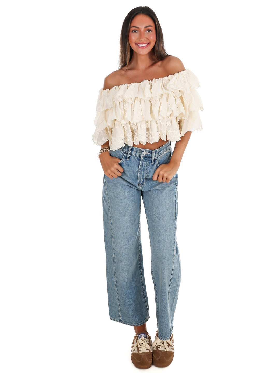 Hamptons Afternoon Off Shoulder Ruffle Top
