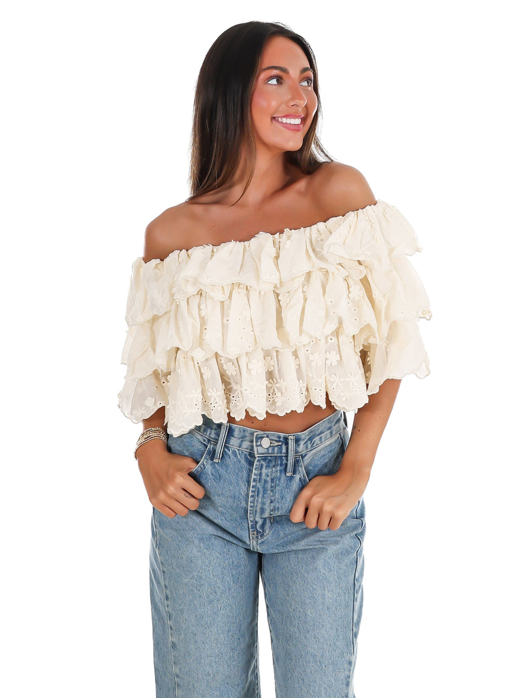 Hamptons Afternoon Off Shoulder Ruffle Top
