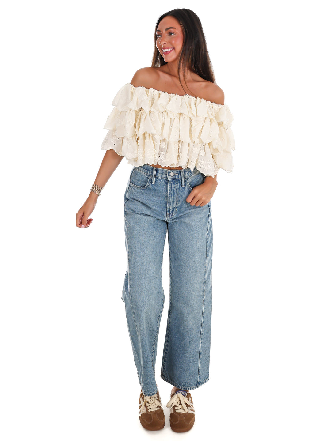 Hamptons Afternoon Off Shoulder Ruffle Top