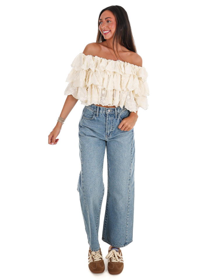 Hamptons Afternoon Off Shoulder Ruffle Top