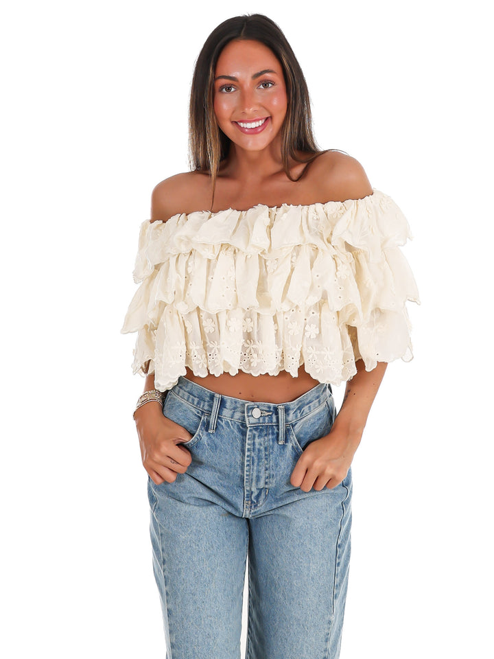 Hamptons Afternoon Off Shoulder Ruffle Top