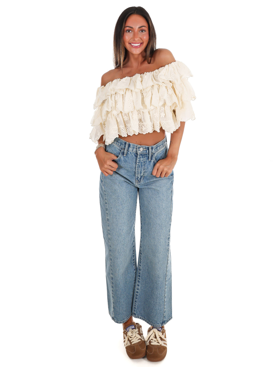 Hamptons Afternoon Off Shoulder Ruffle Top