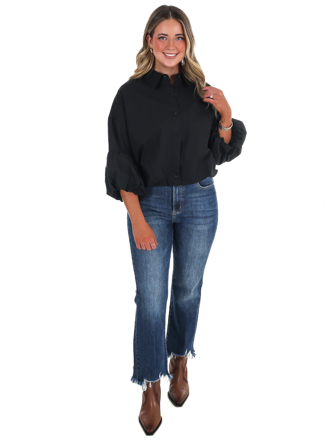 On Call Bubble Sleeve Top