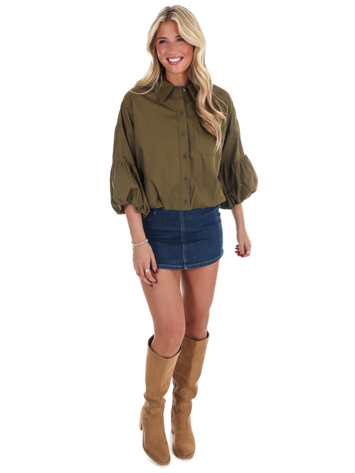 On Call Bubble Sleeve Top