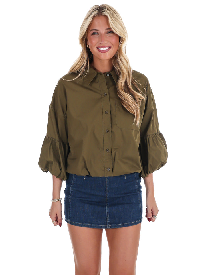 On Call Bubble Sleeve Top