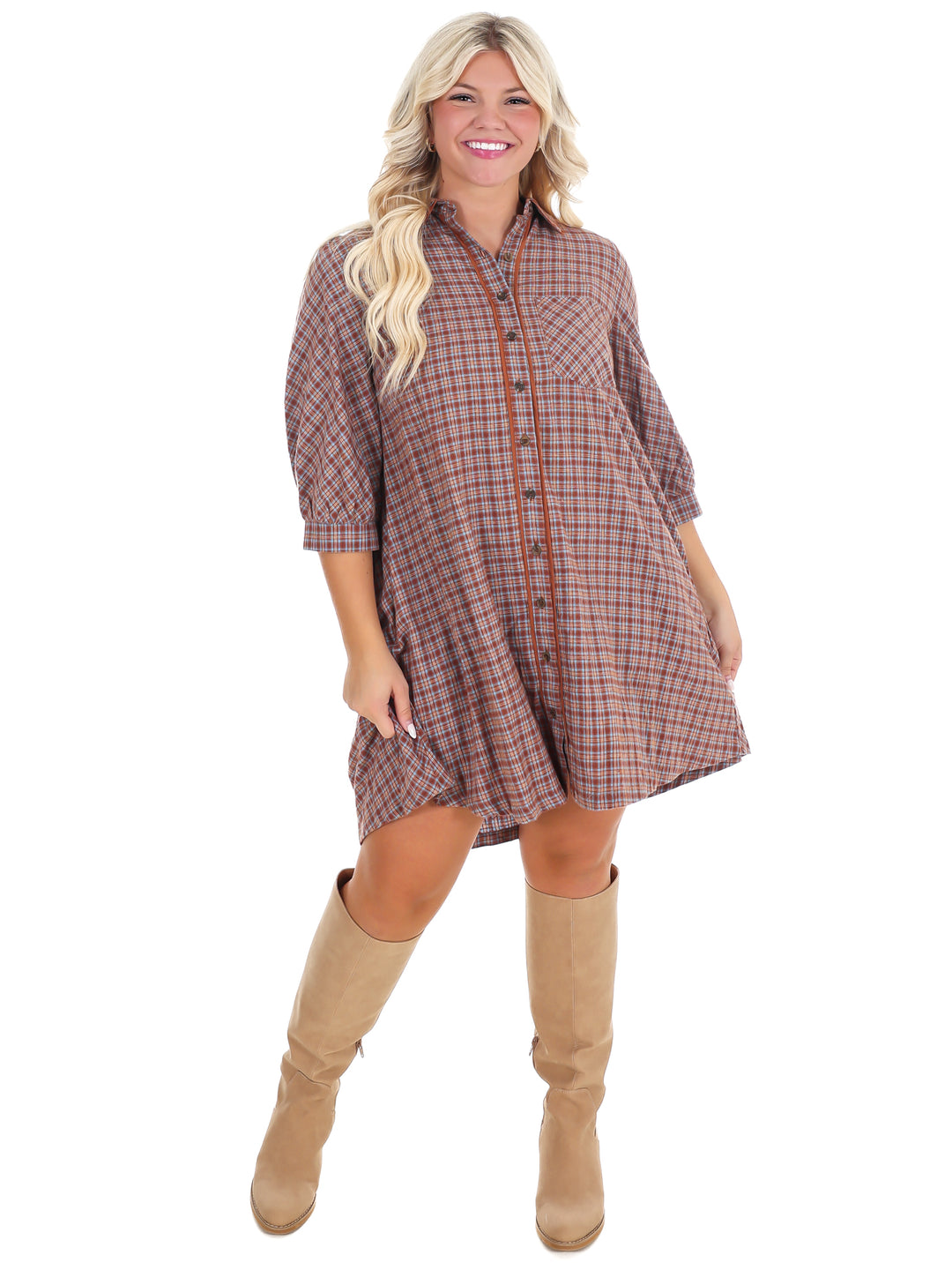 Falling Fast Plaid Shirt Dress