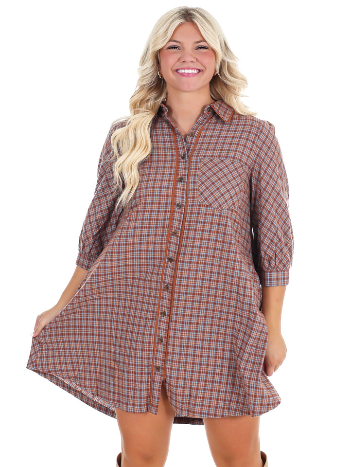 Falling Fast Plaid Shirt Dress