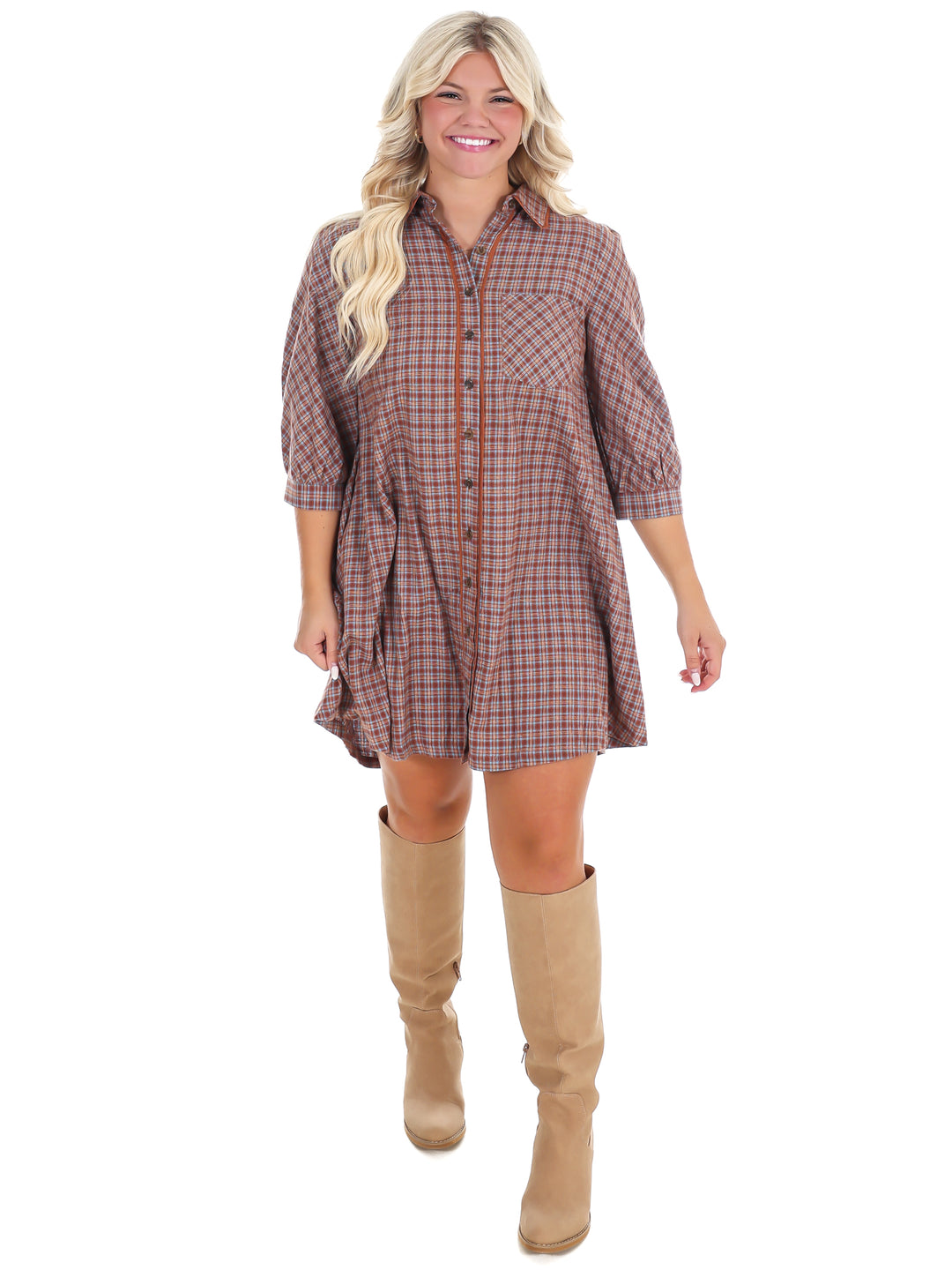Falling Fast Plaid Shirt Dress