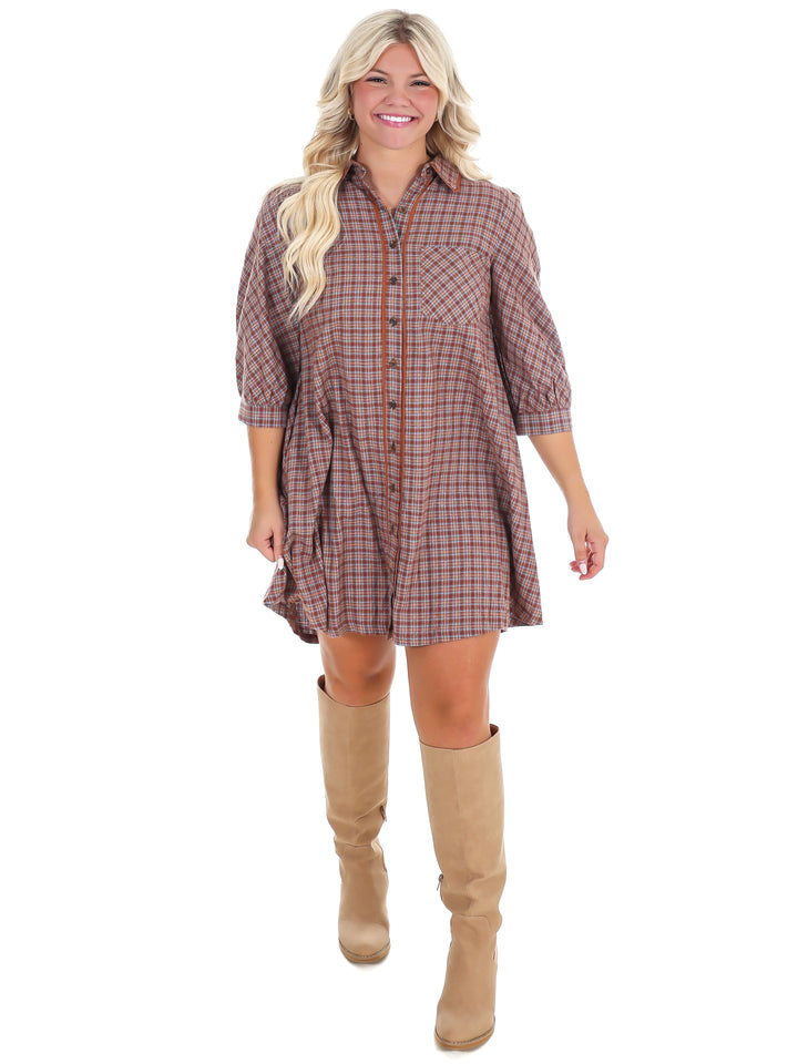 Falling Fast Plaid Shirt Dress