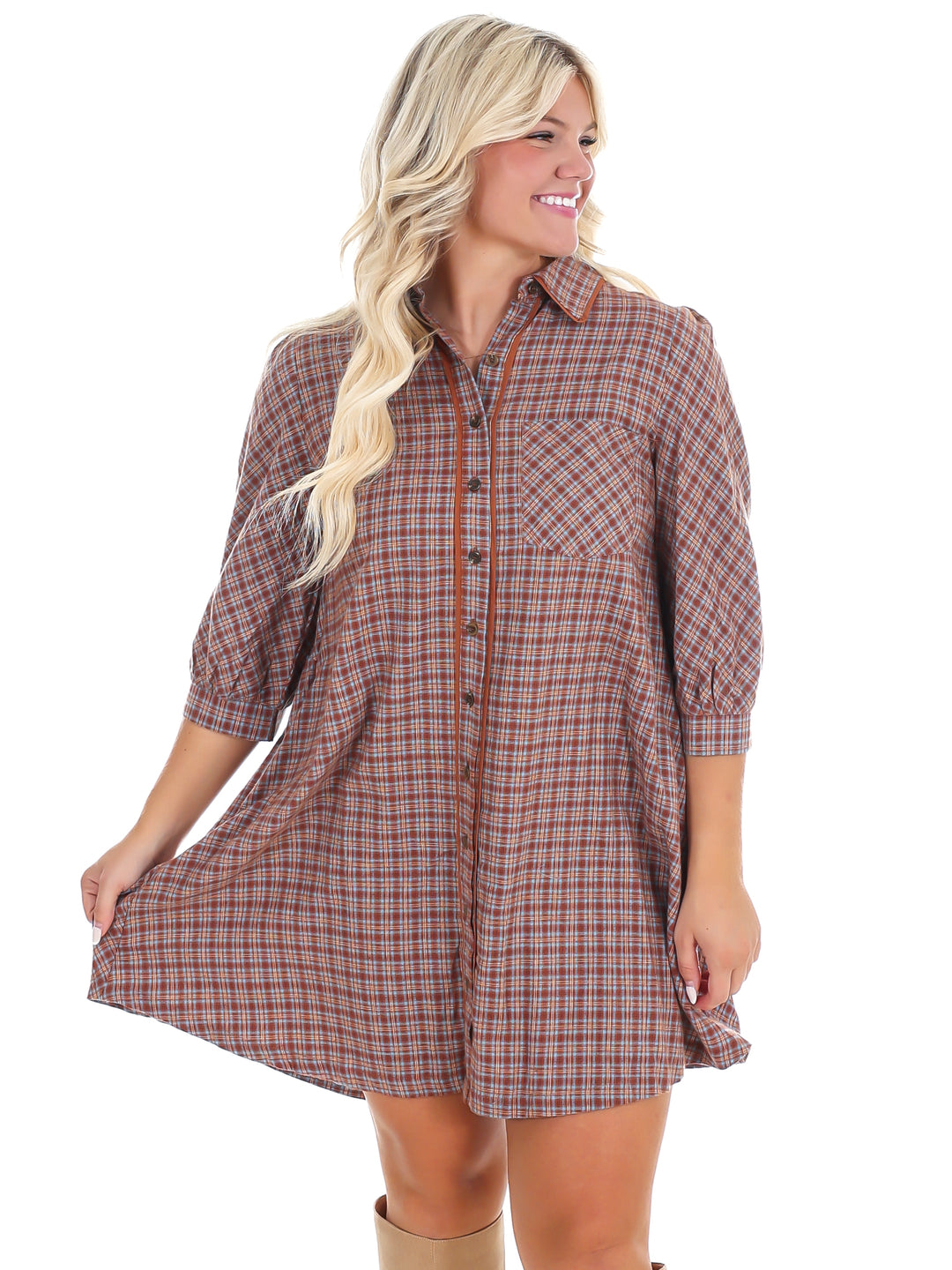 Falling Fast Plaid Shirt Dress