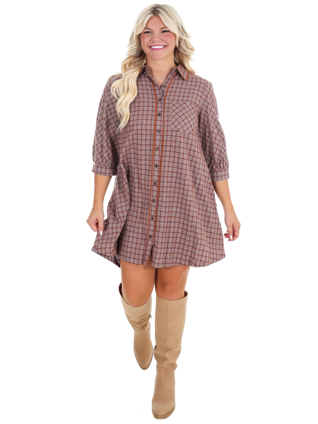 Falling Fast Plaid Shirt Dress
