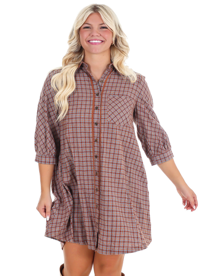 Falling Fast Plaid Shirt Dress