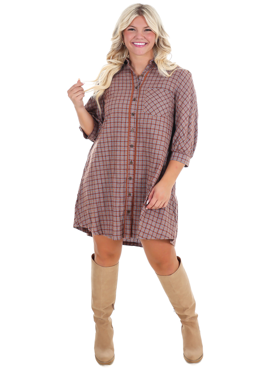 Falling Fast Plaid Shirt Dress