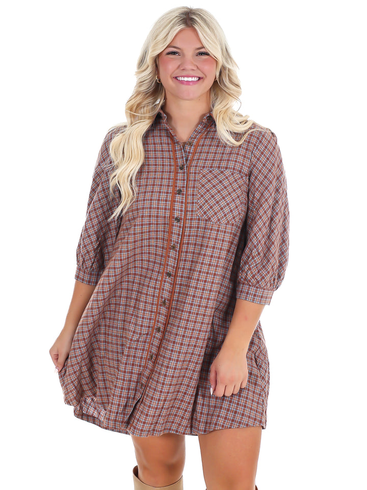 Falling Fast Plaid Shirt Dress