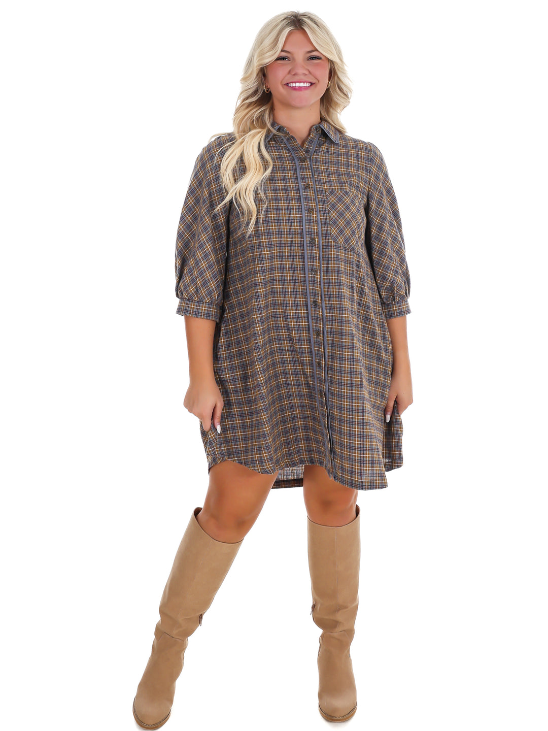 Falling Fast Plaid Shirt Dress