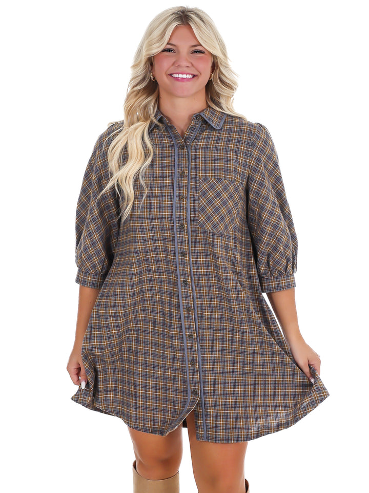 Falling Fast Plaid Shirt Dress