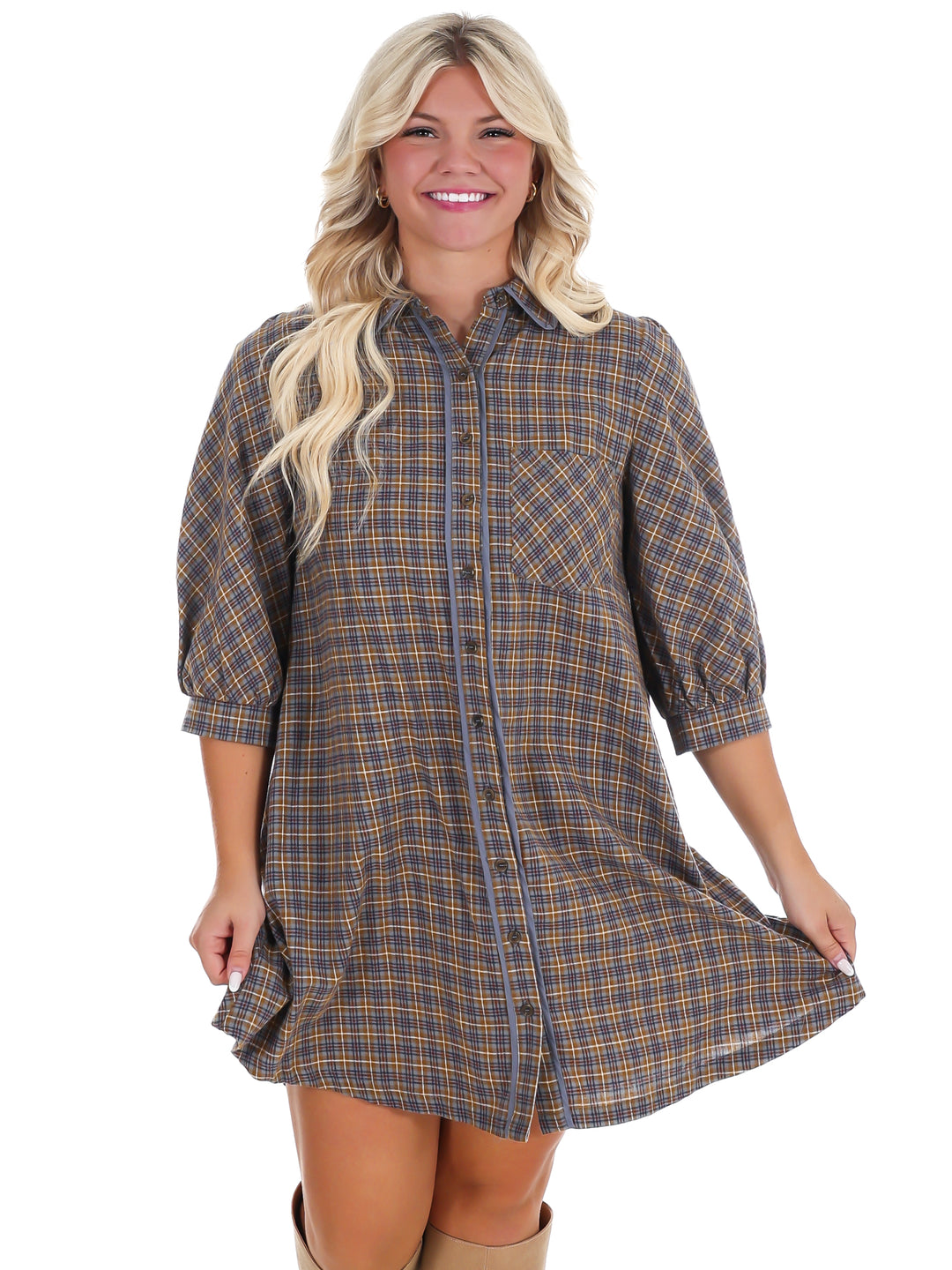 Falling Fast Plaid Shirt Dress