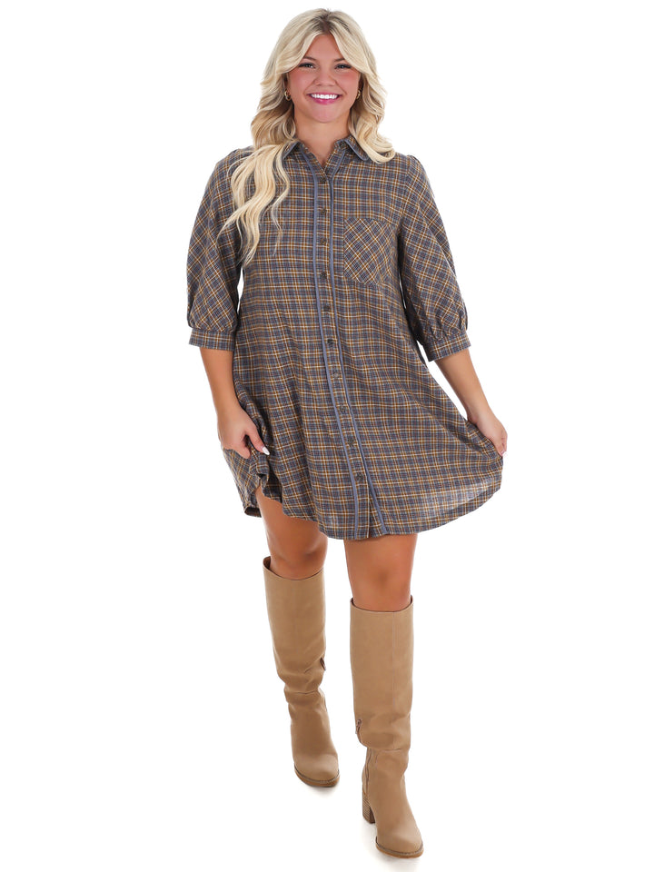 Falling Fast Plaid Shirt Dress