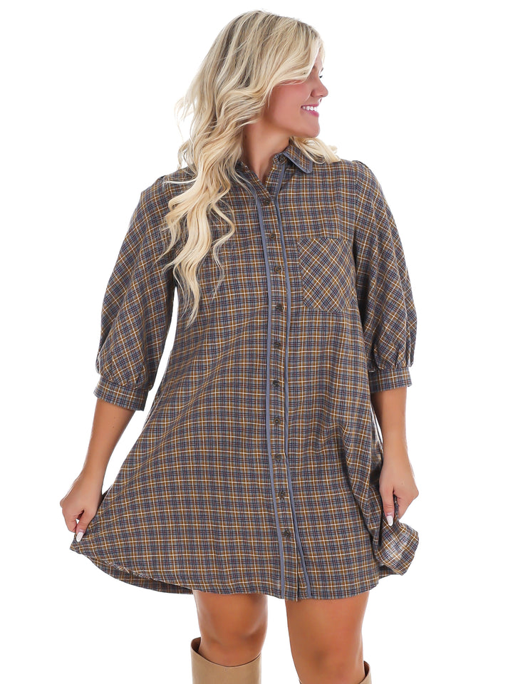 Falling Fast Plaid Shirt Dress