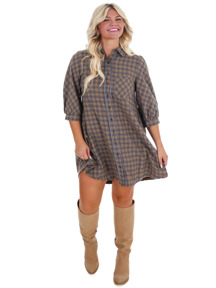 Falling Fast Plaid Shirt Dress