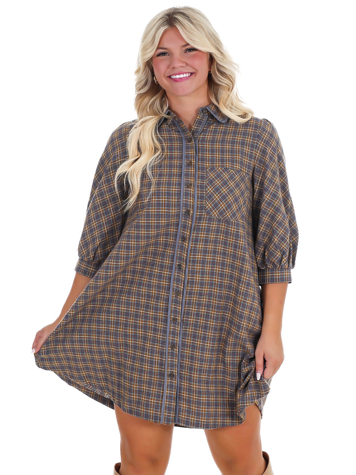 Falling Fast Plaid Shirt Dress