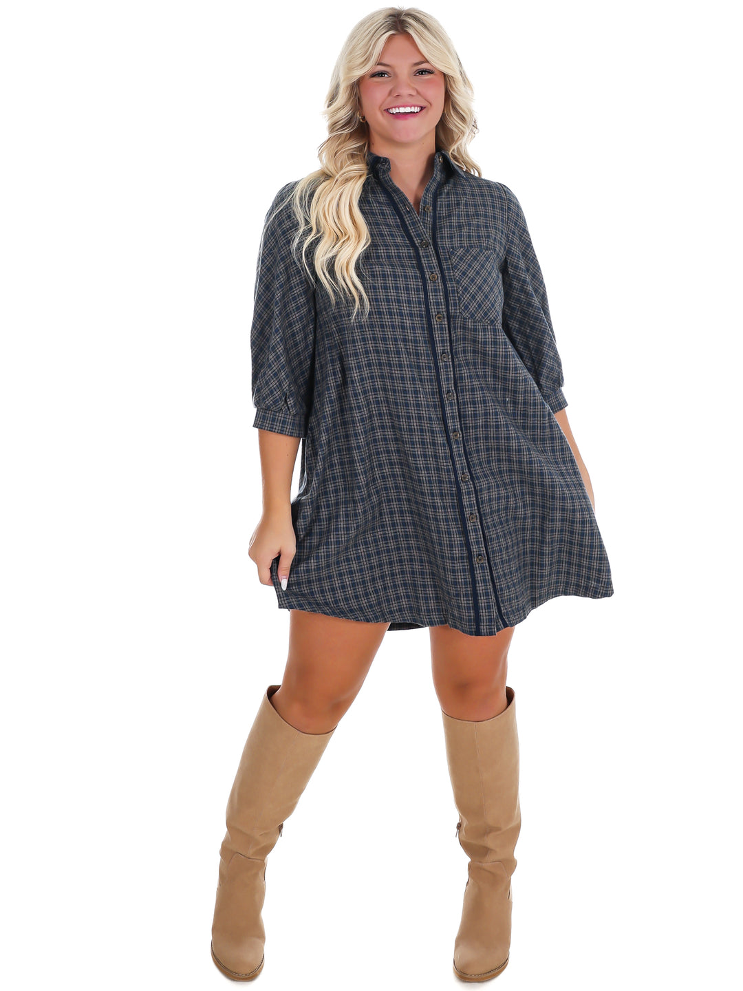 Falling Fast Plaid Shirt Dress