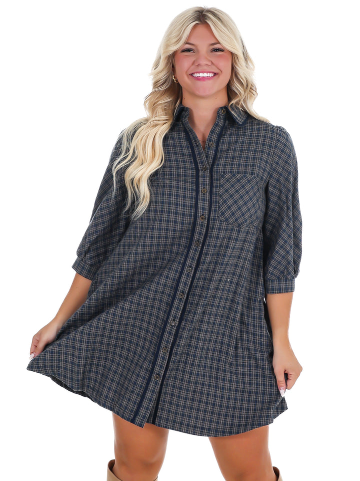Falling Fast Plaid Shirt Dress