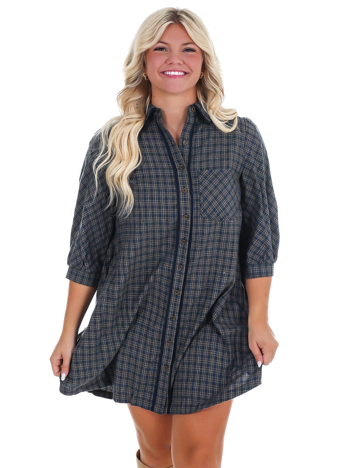 Falling Fast Plaid Shirt Dress
