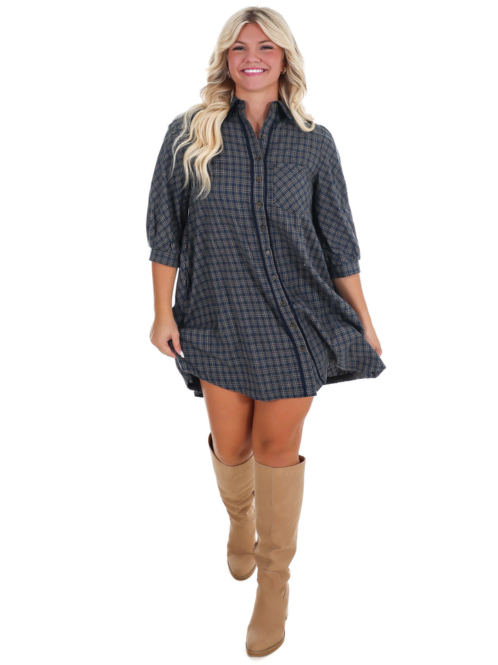 Falling Fast Plaid Shirt Dress