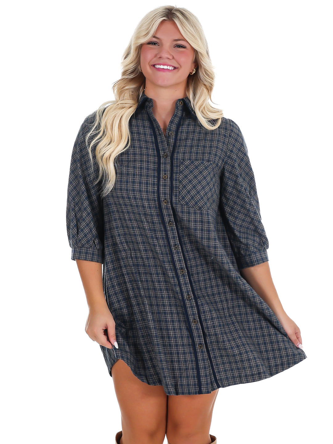 Falling Fast Plaid Shirt Dress