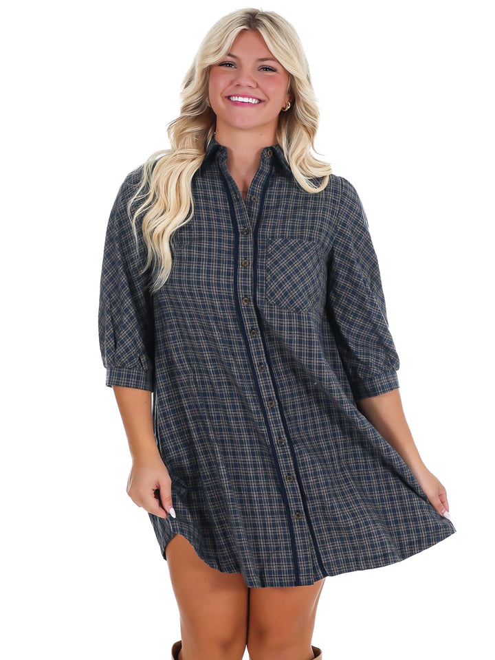 Falling Fast Plaid Shirt Dress