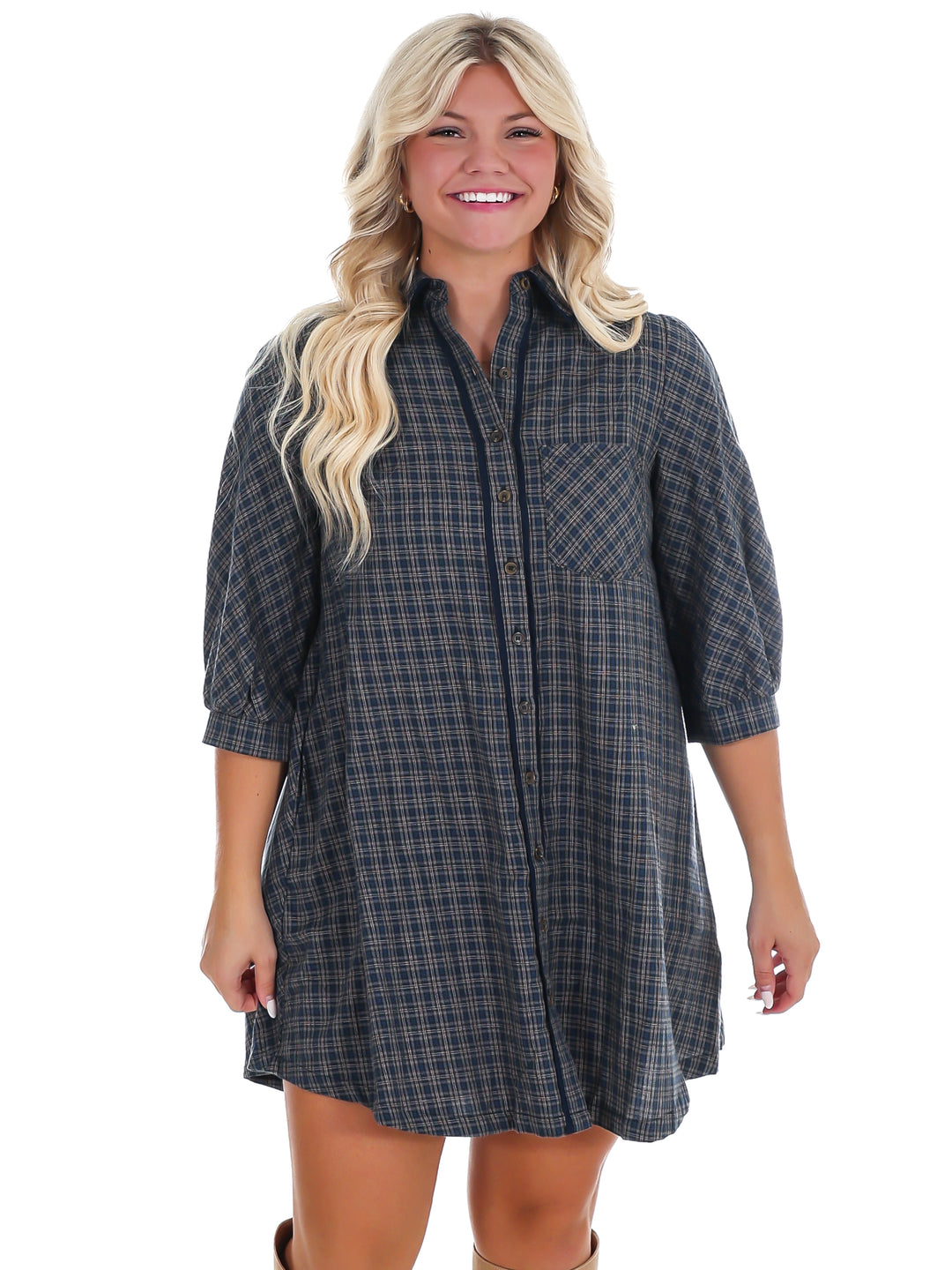 Falling Fast Plaid Shirt Dress