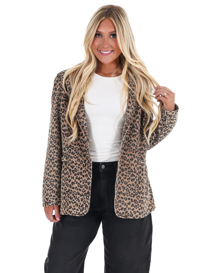 Wild Side Leopard Denim Blazer