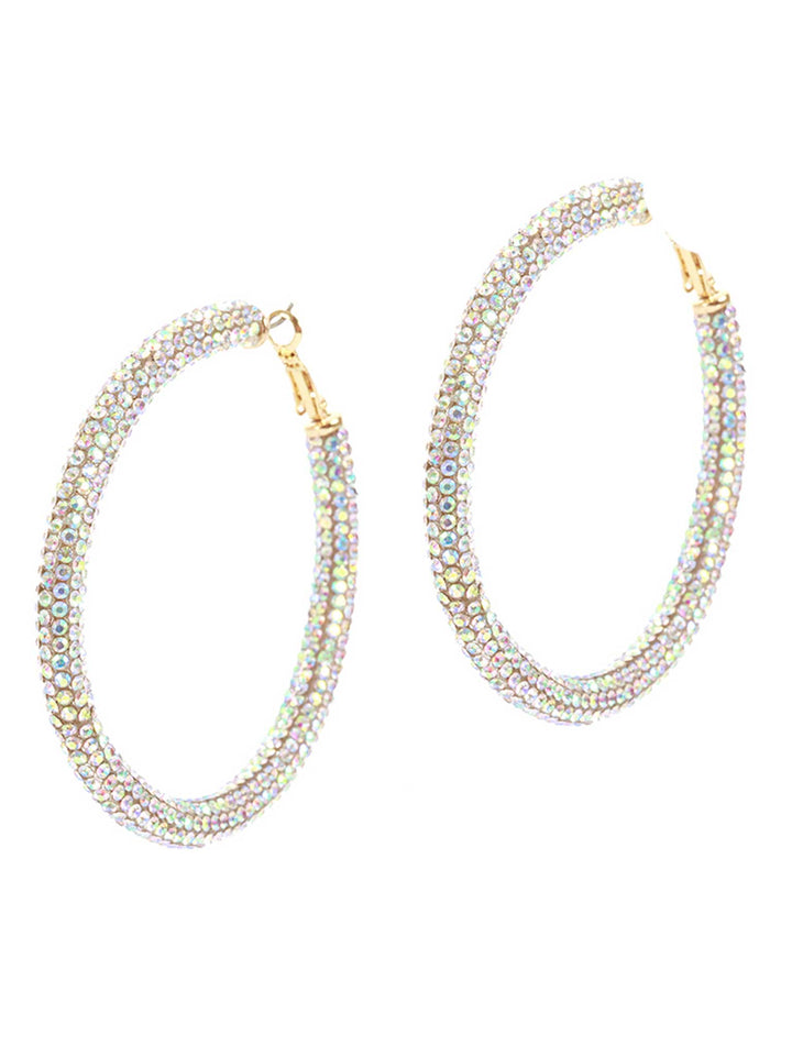 Large Rhinestone Pave Hoop Earrings