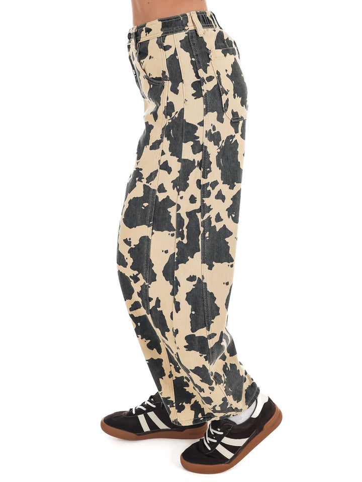 Cow Print Barrel Pants