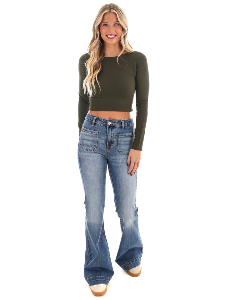 Classic Ribbed Long Sleeve Crop Top