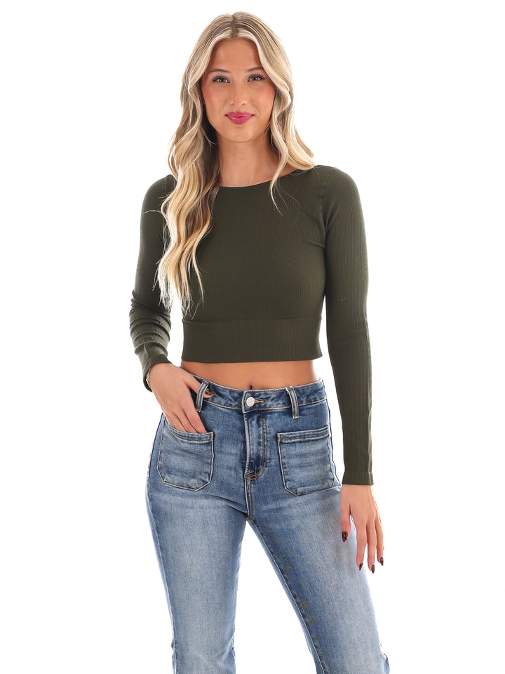 Classic Ribbed Long Sleeve Crop Top