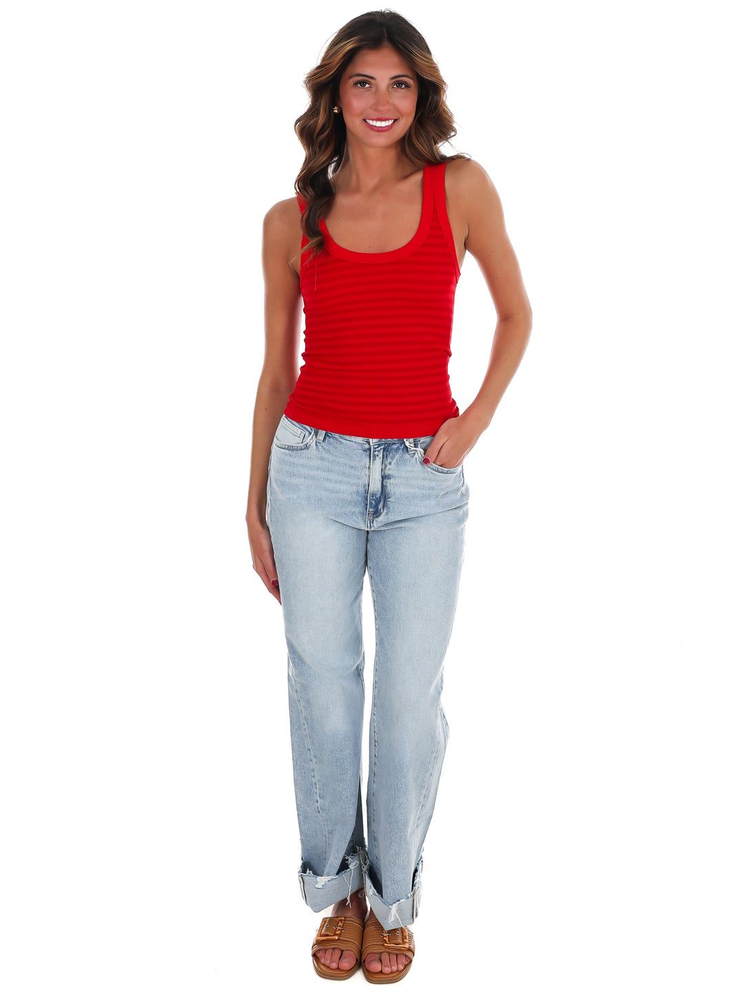 Double Take Stripe Ribbed Tank