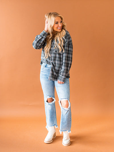 Worth Your While Hooded Plaid Top