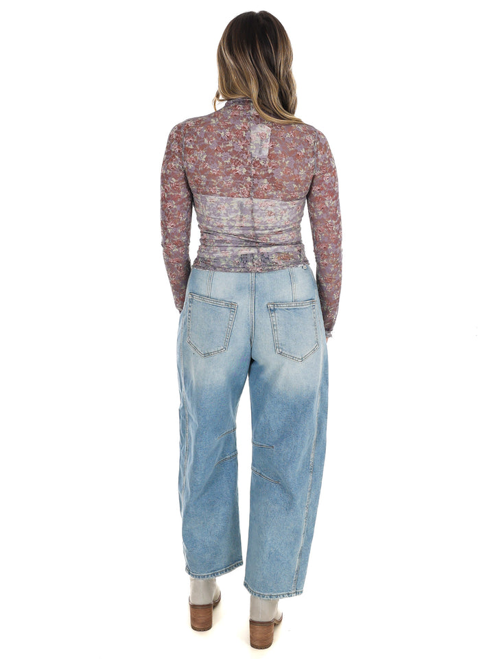 High Neck Sheer Mesh Lace Knit Top