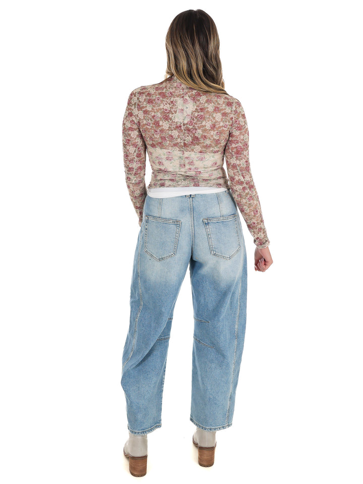 High Neck Sheer Mesh Lace Knit Top