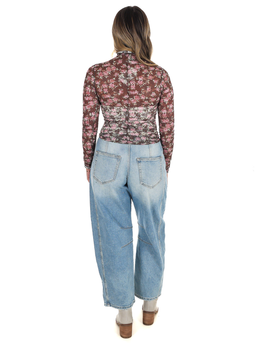 High Neck Sheer Mesh Lace Knit Top