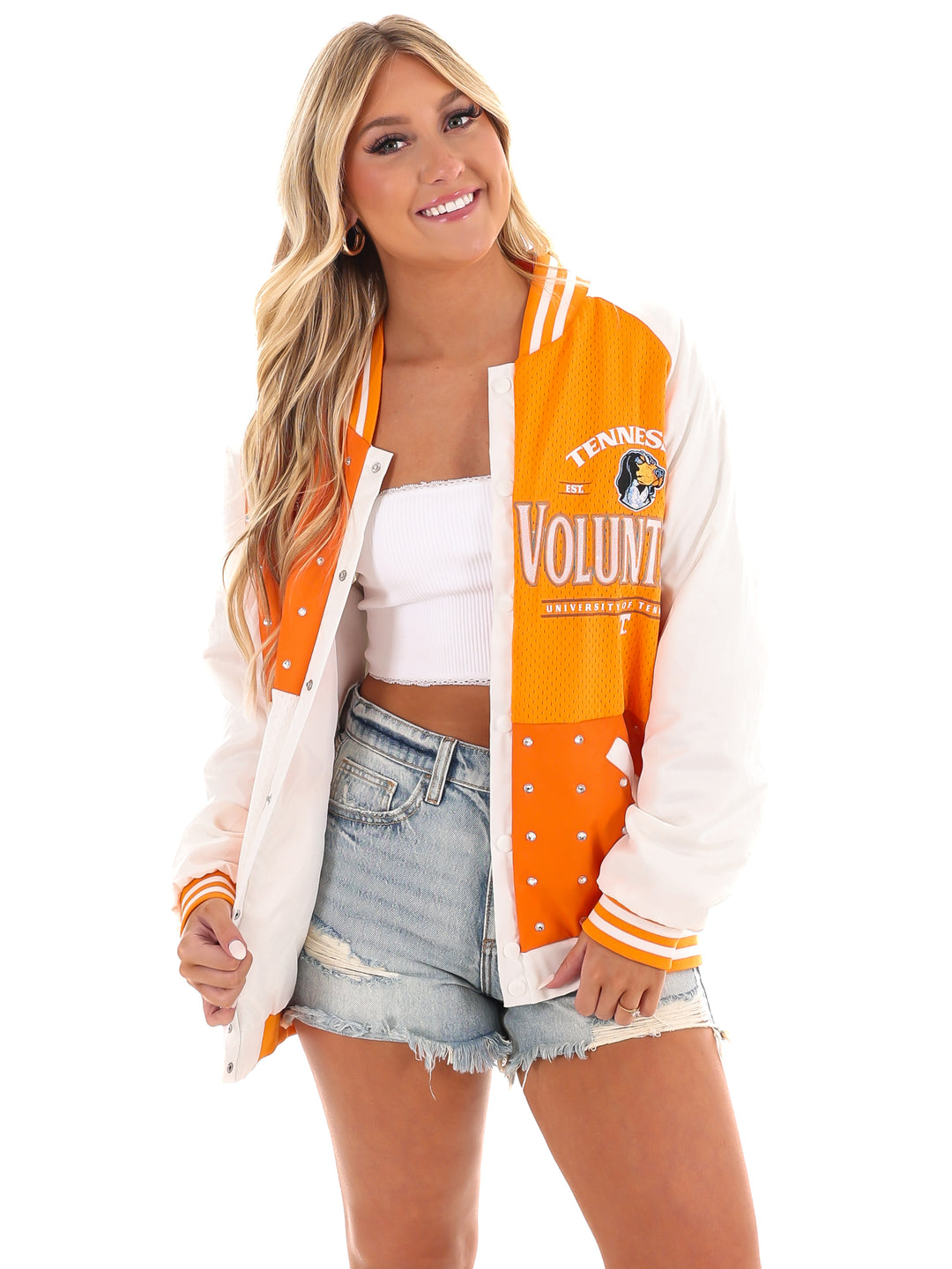 Tennessee Volunteers Mixed Media Throwback Varsity Bomber Jacket