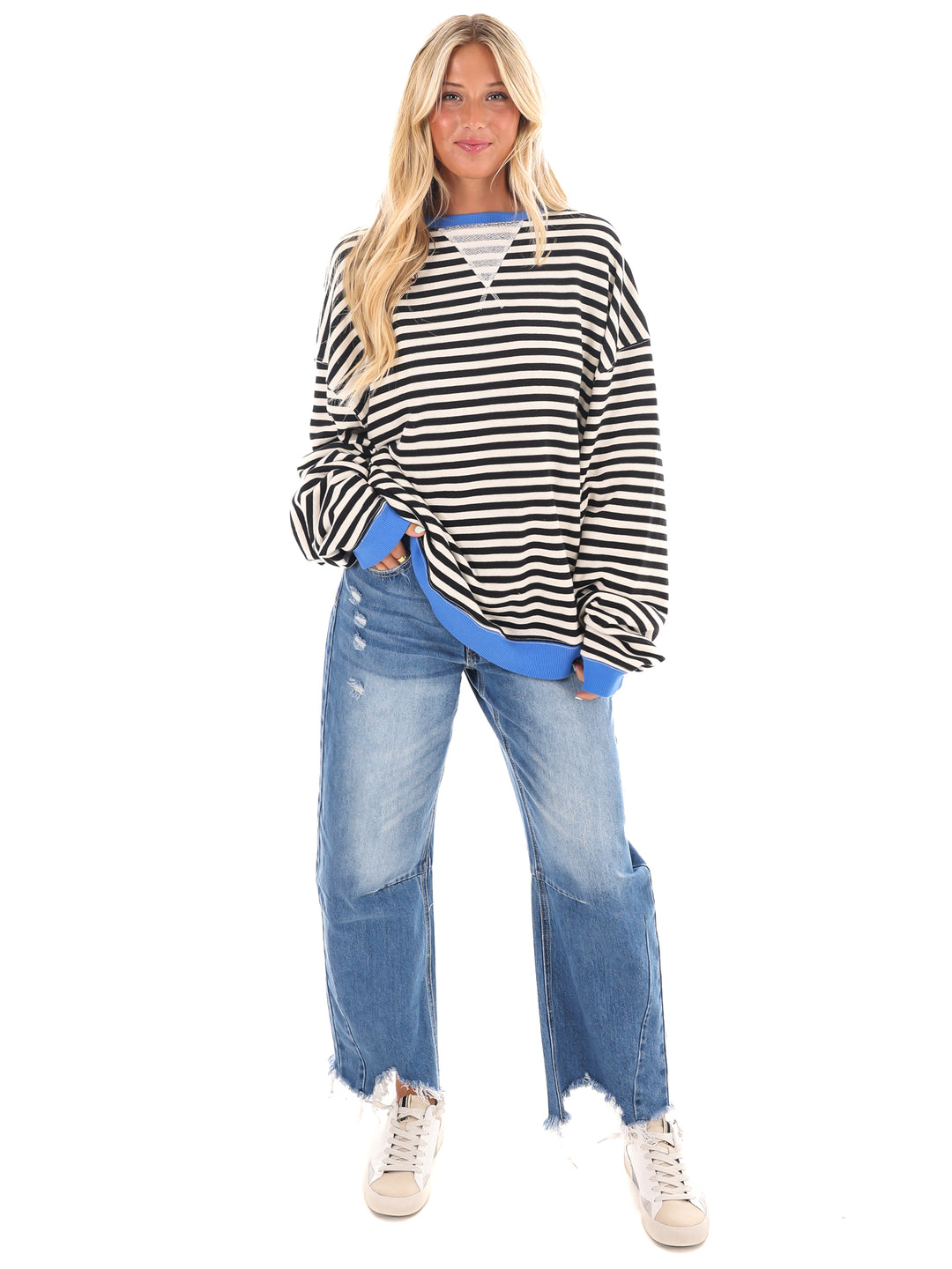 Free People Classic Striped Oversized Crewneck