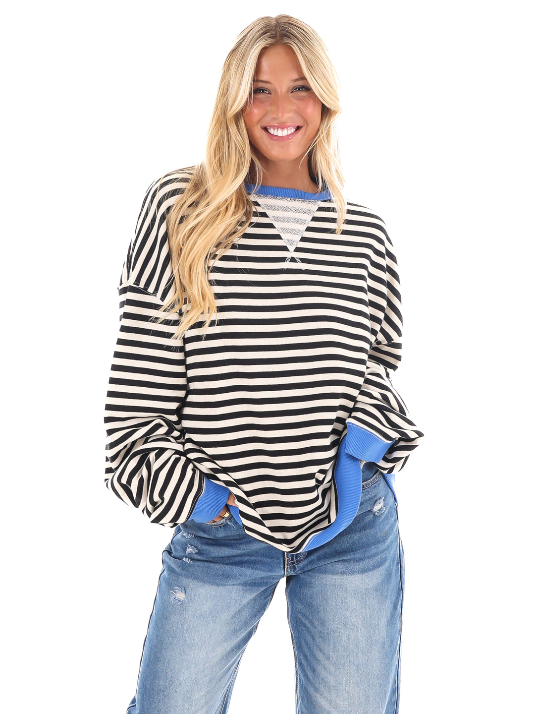 Free People Classic Striped Oversized Crewneck