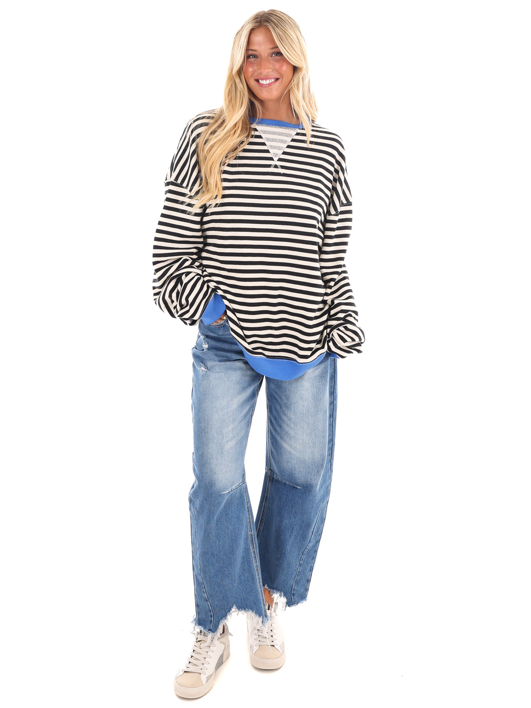 Free People Classic Striped Oversized Crewneck