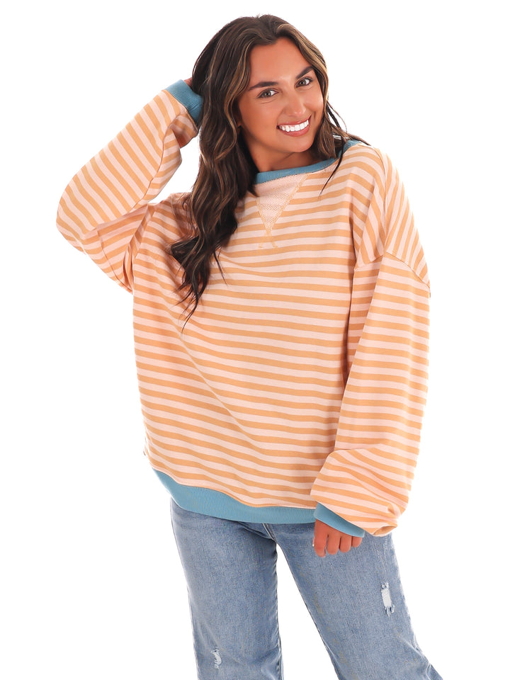 Free People Classic Striped Oversized Crewneck