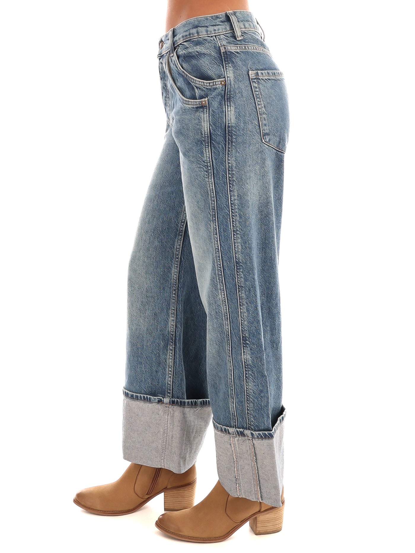 Free People Final Countdown Cuffed Mid Rise Jeans