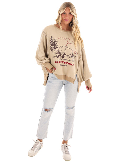 Free People Graphic Camden Yellowstone Bison Pullover