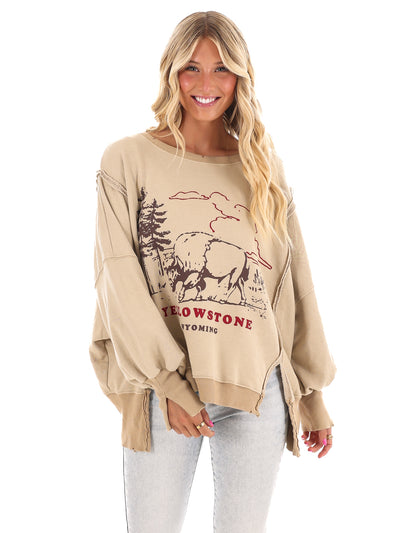 Free People Graphic Camden Yellowstone Bison Pullover